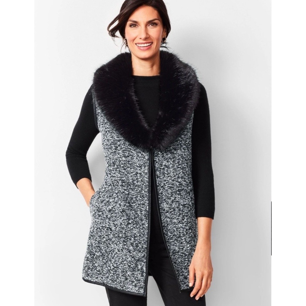 Talbots Removable Faux Fur-Trim Collar Longline Boucle Vest, Women's Size 1X‎